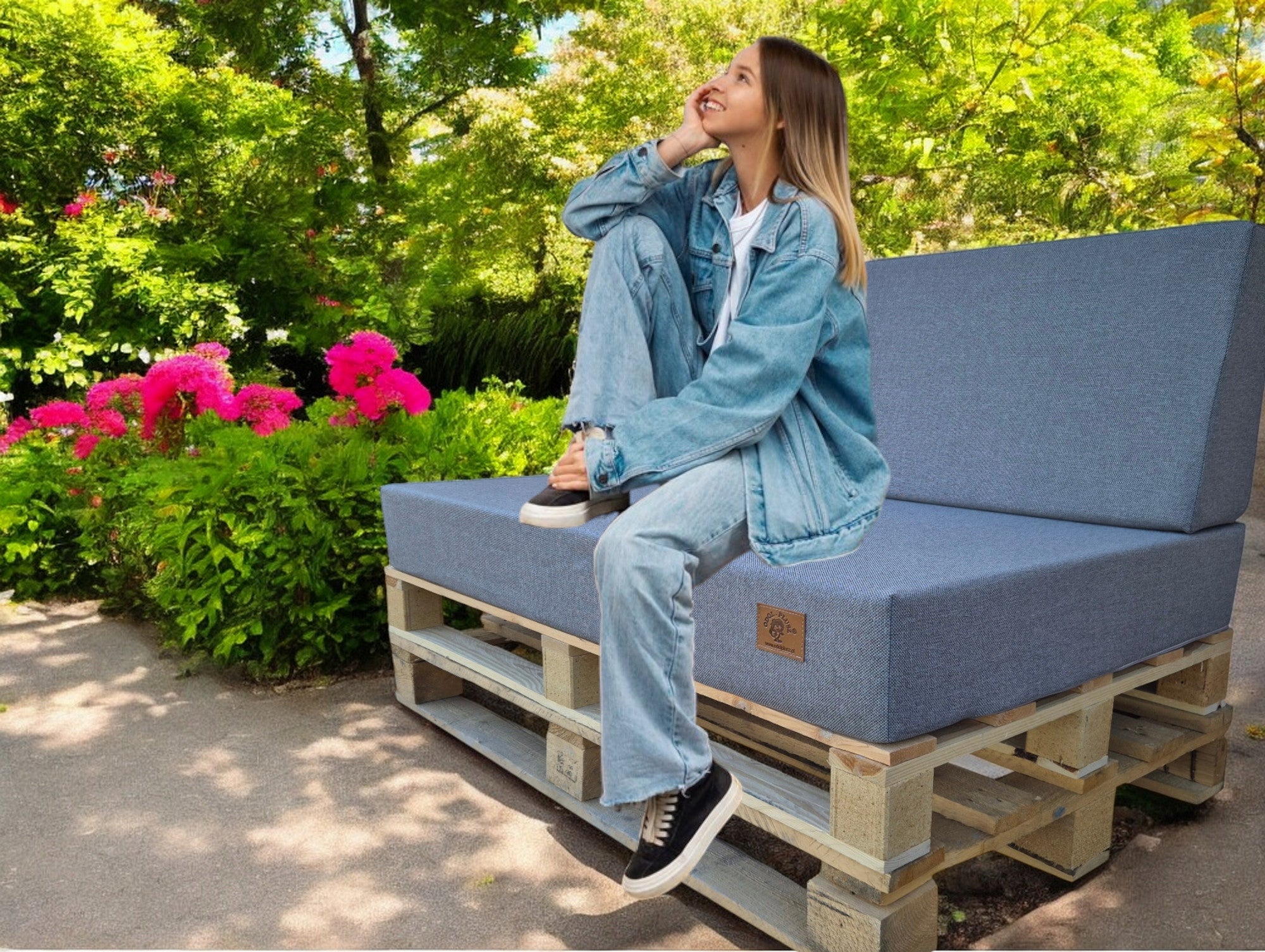 2 Garden Cushions for Bench Pallet Swing - Cushions 120x80 + 40 Wedge Cushion thickness 15 cm