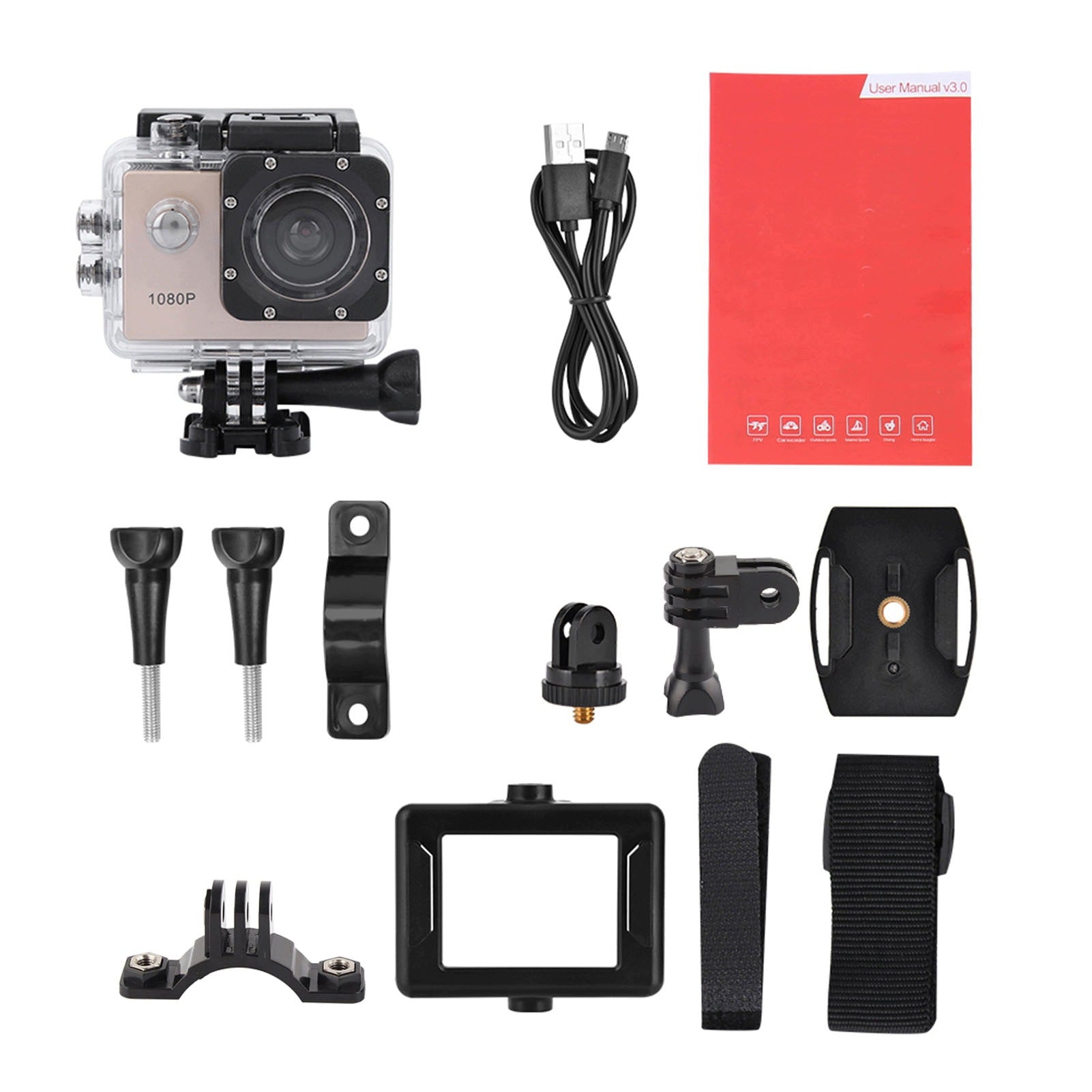 2 Inch LCD Screen 1080P HD Sports Waterproof 3D Action Camera Kit