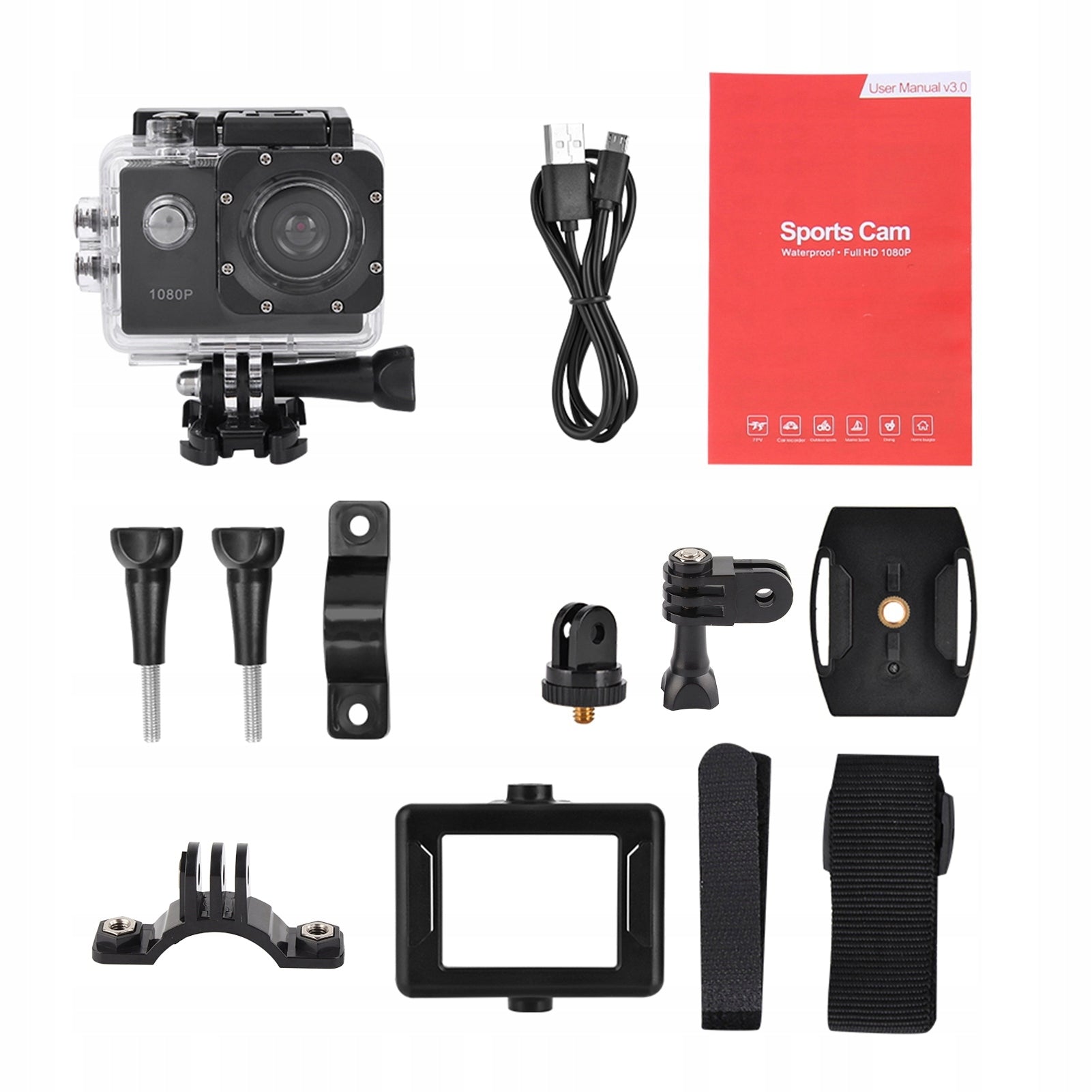 2 Inch LCD Screen 1080P HD Sports Waterproof Action Camera Kit About NQ Brand no brand