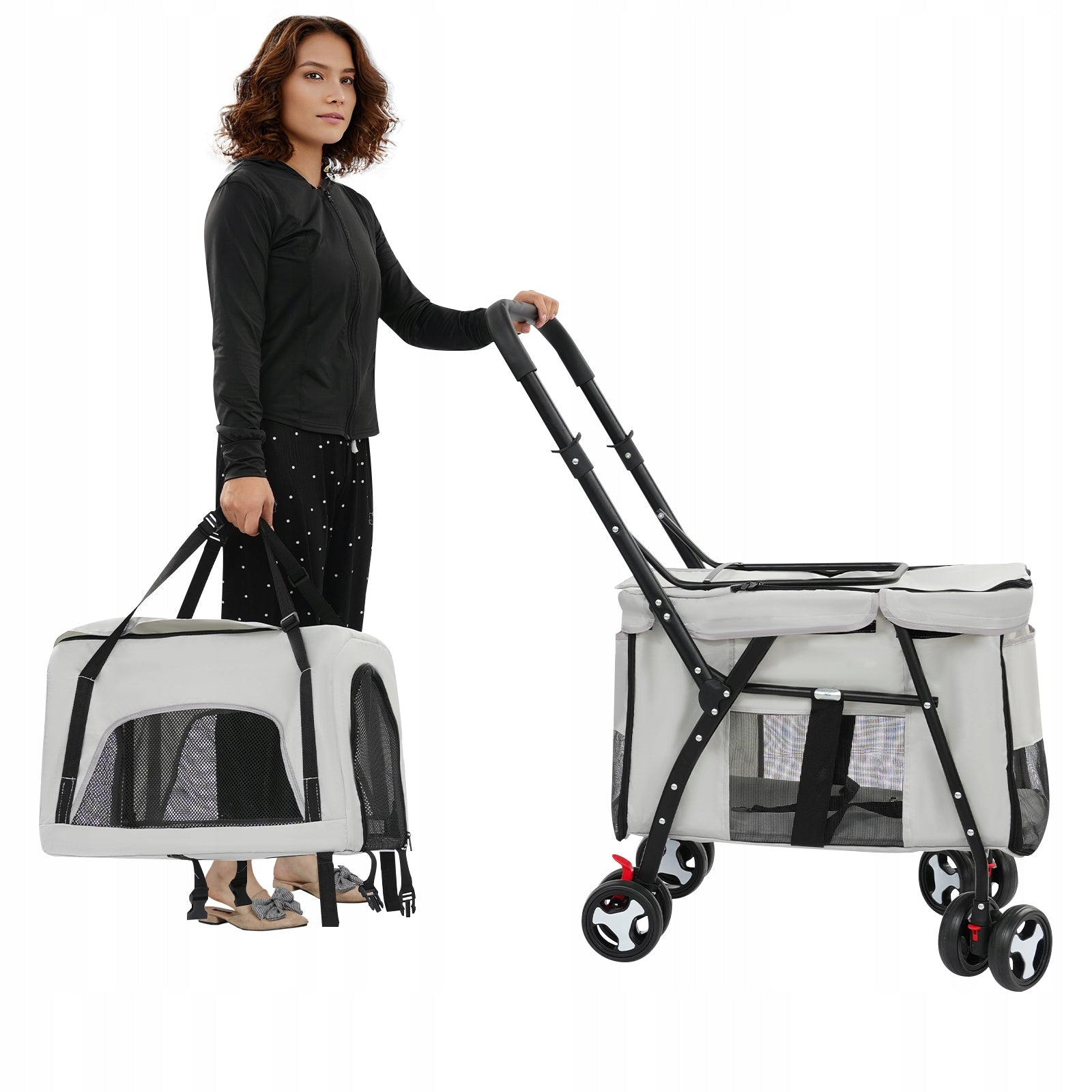 2-Layer Pet Trolley Foldable Dog Stroller with Removable Carrier for Cat Brand no brand