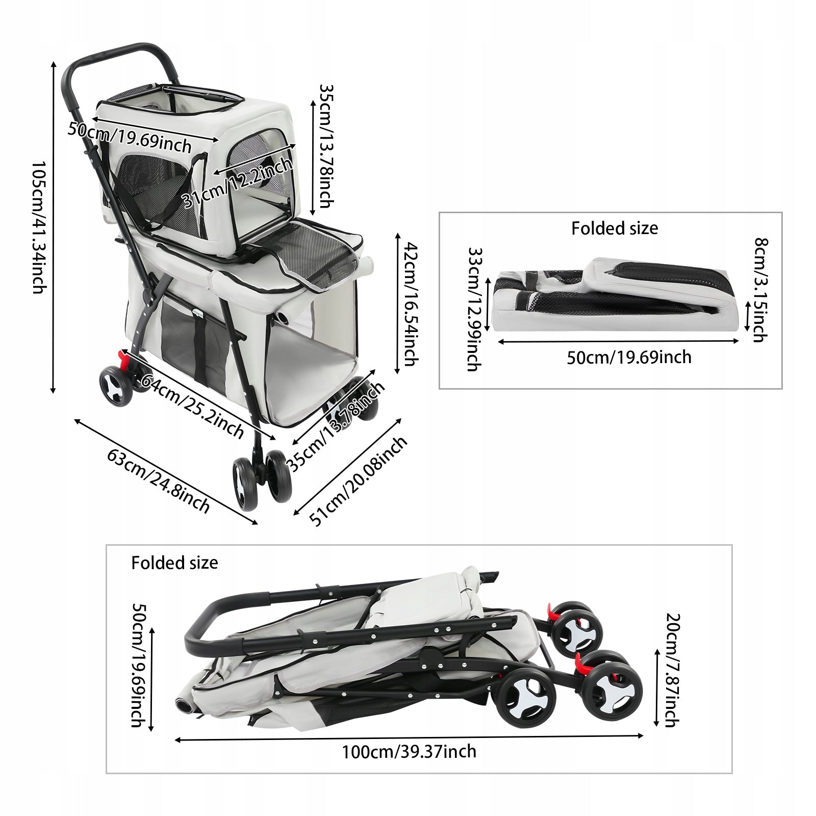 2-Layer Pet Trolley Foldable Dog Stroller with Removable Carrier for Cat Manufacturer code vdxgszfgr
