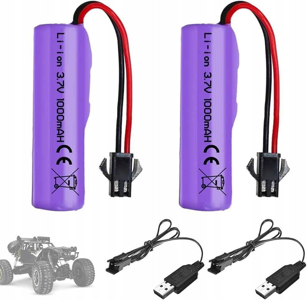 2 Li-Ion Batteries 3.7V 1000mAh with SM-2P Connector + 2 USB Chargers RC