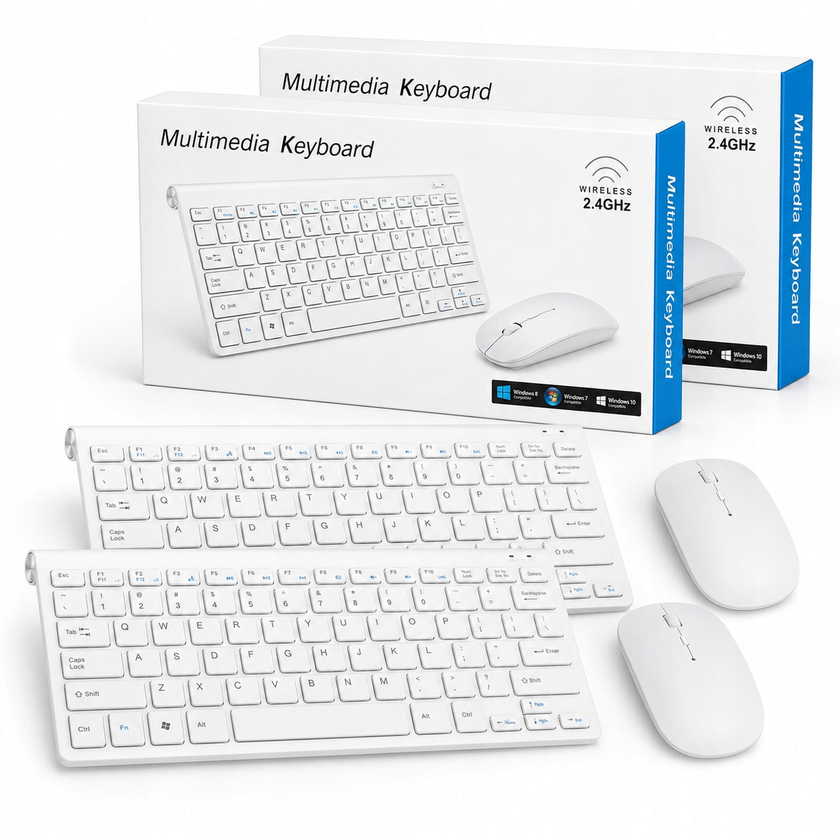 2-PACK Keyboard + Mouse Wireless Computer Mouse White USB