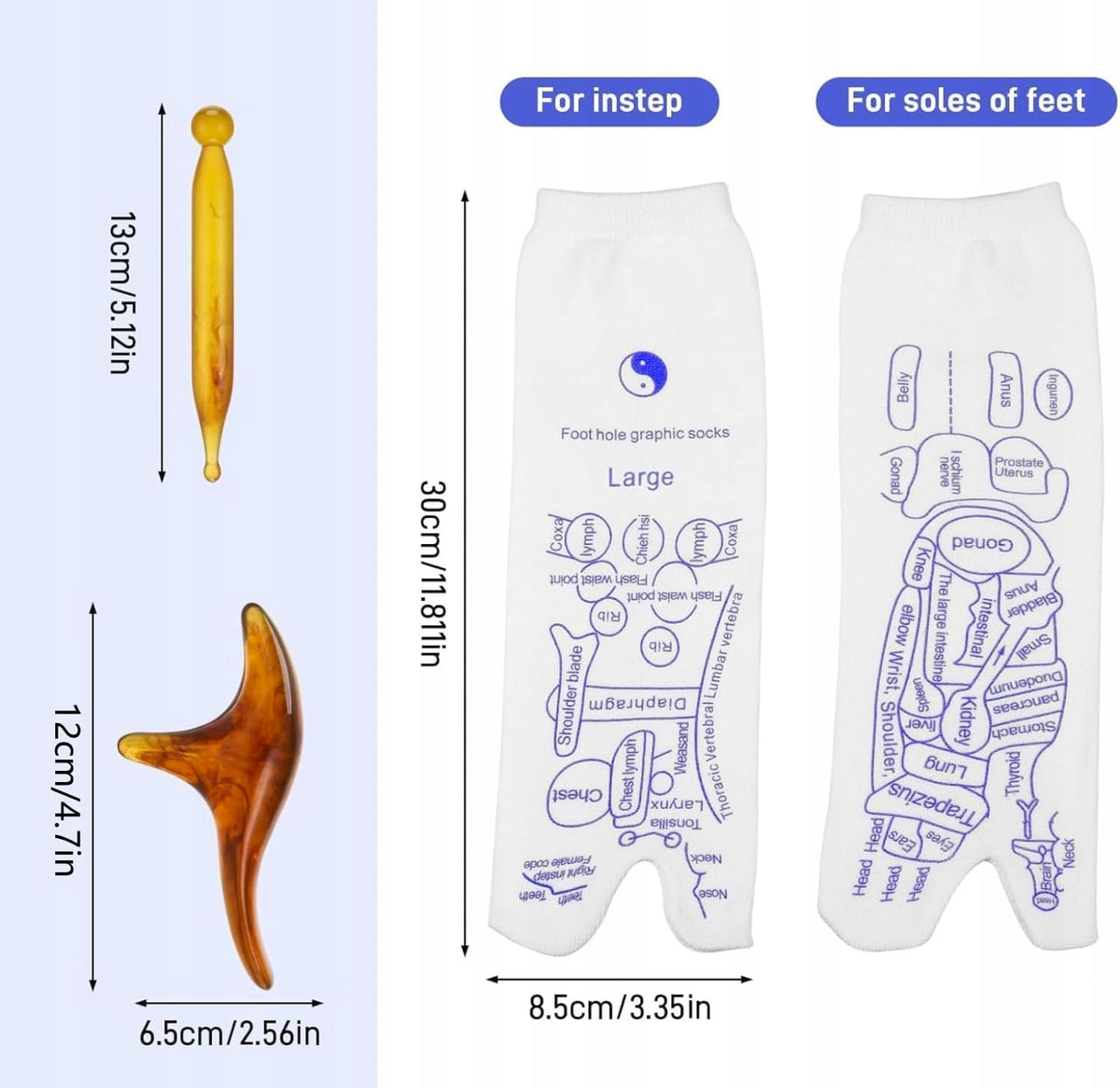 2 PAIRS REFLEXOLOGY SOCKS WITH MEN'S MASSAGE TOOLS Brand Massa
