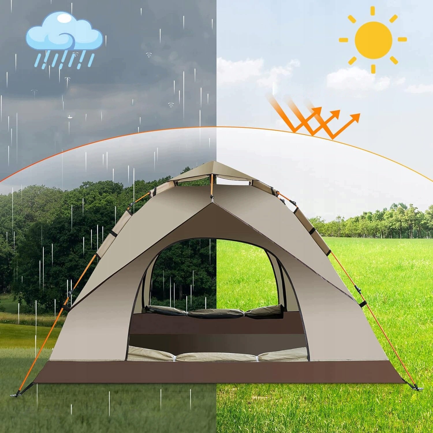 2-PERSON AUTOMATIC WATERPROOF CAMPING/HIKING TENT WITH 2 WINDOWS Packaging status original