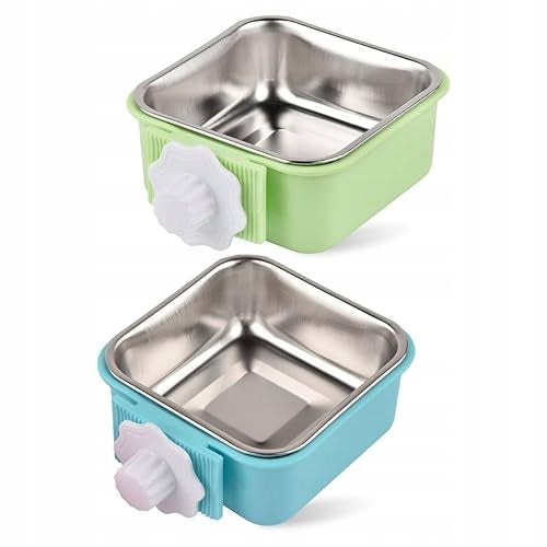 2 PIECES HANGING STAINLESS STEEL RABBIT FOOD BOWLS