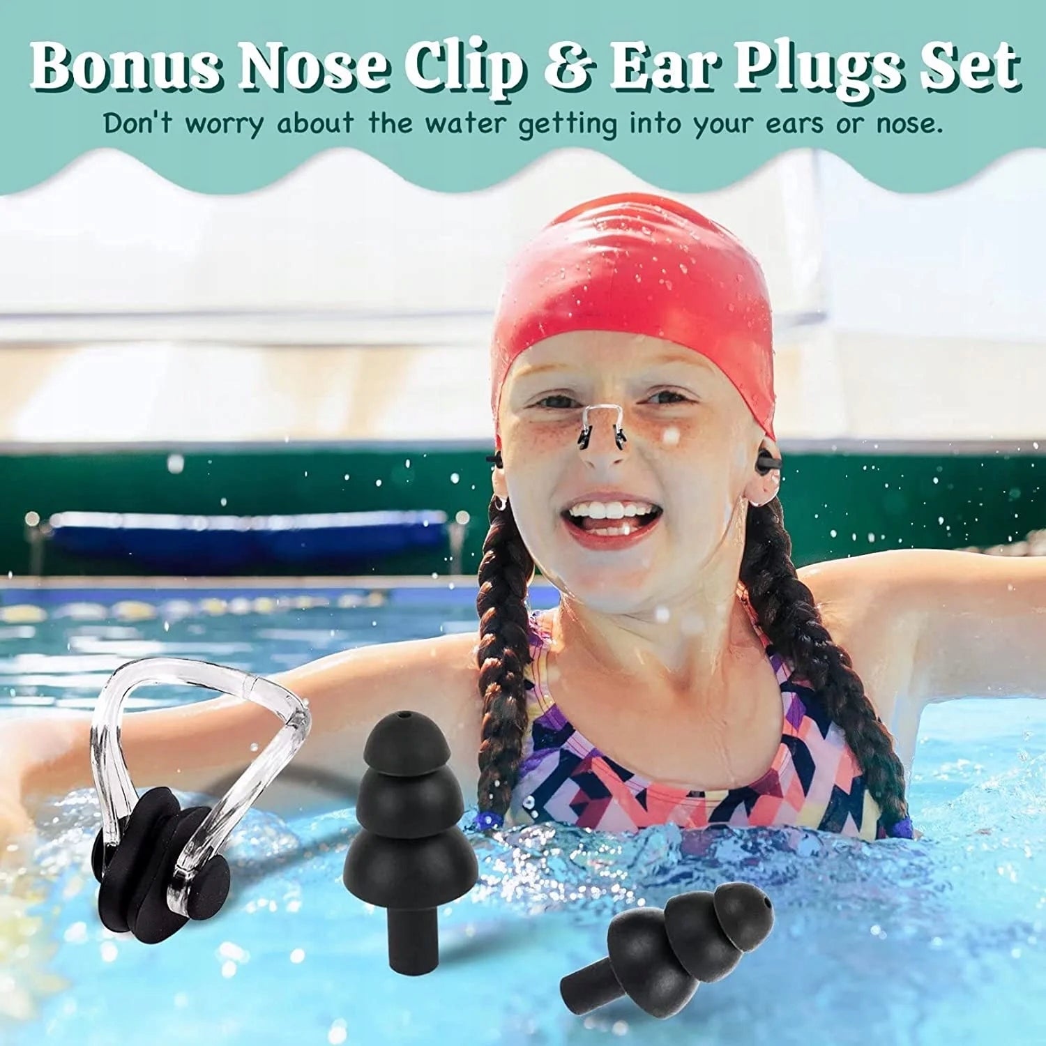 2 Pack Kids Swim Caps for Children Durable Silicone Ear Plugs & Nose Clip Brand no brand
