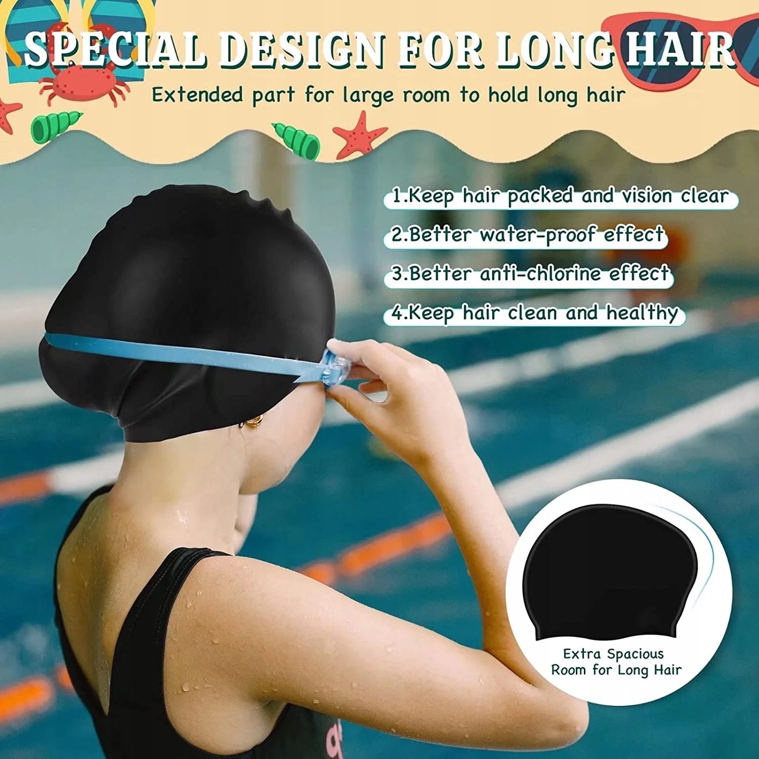 2 Pack Kids Swim Caps for Children Durable Silicone Ear Plugs & Nose Clip Manufacturer code KSC-001