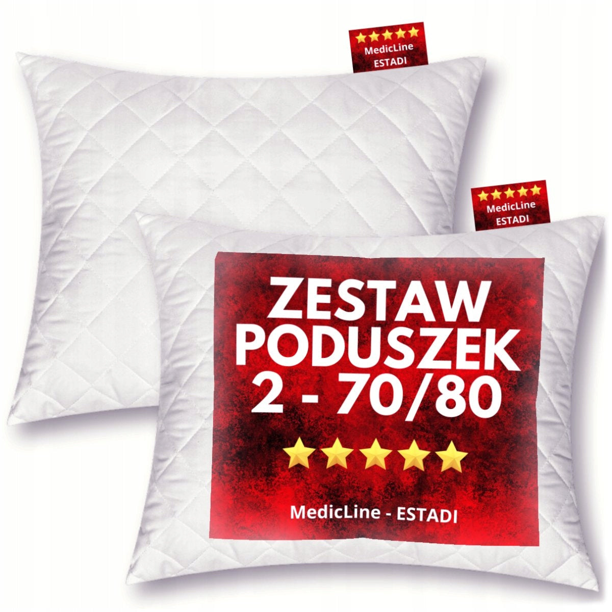 2 Pcs Pillow 70x80 - Anti-Allergic Quilted +Slide +Height Adjustment