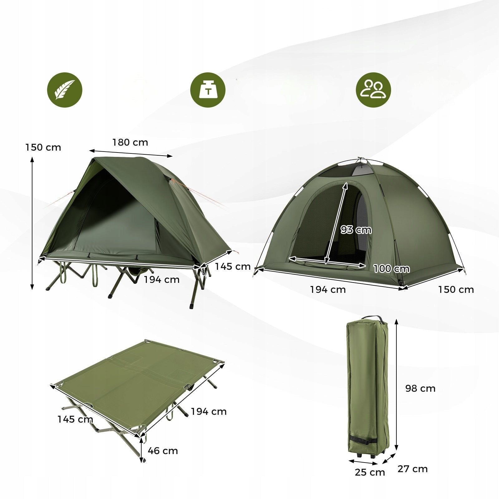 2 Person Camping Tent with Outdoor Camping Rack Color green