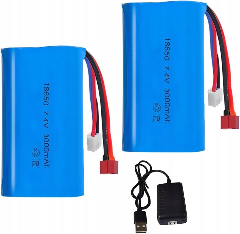 2-Piece LiPo Battery 7.4V 3000mAh 2S Connector T + XH-3P and LED Charger