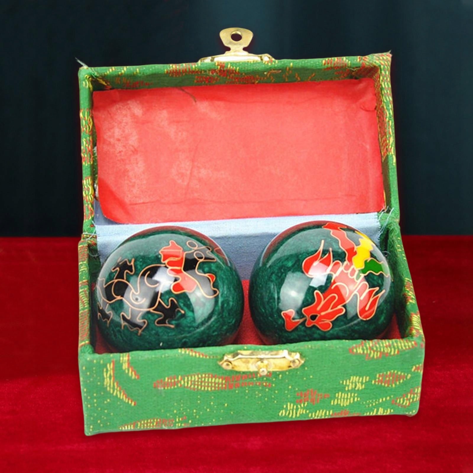 2 Pieces Baoding Ball Chinese Exercise Hand Massage Balls Finger Green