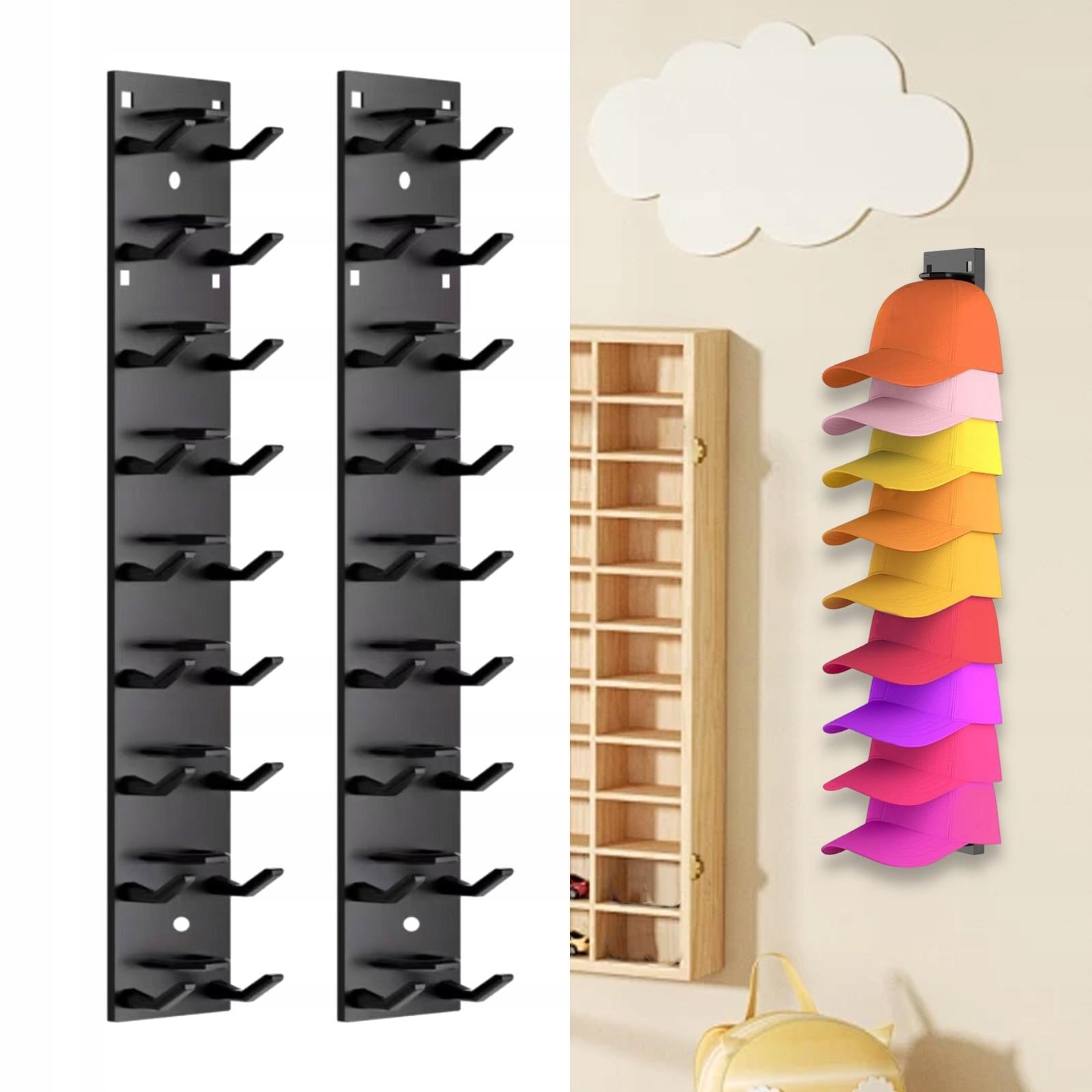2 Pieces Hat Organizer for Baseball Caps Multipurpose Hat Racks Hat Black Dominant material wood