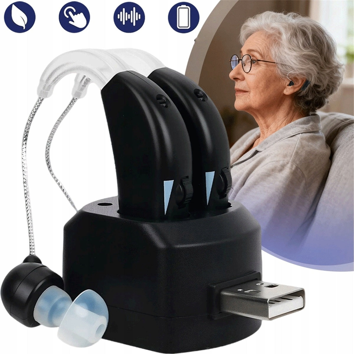 2 RECHARGEABLE HEARING AIDS FOR HEARING LOSS LIGHT TO MODERATE
