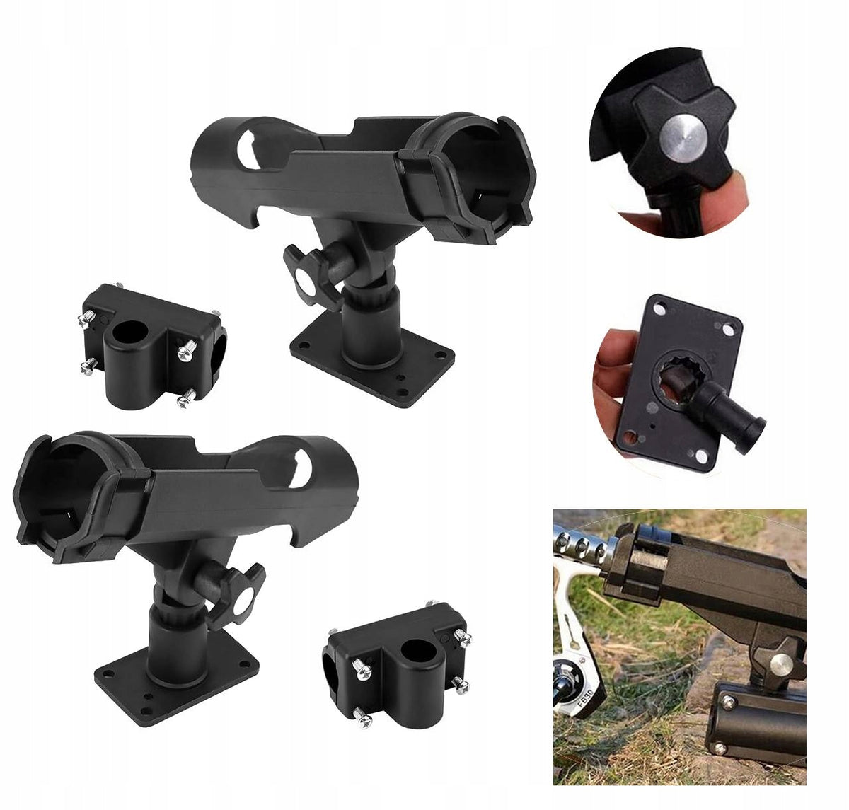 2× ROD HOLDER SUPPORTS FISHING HANDLES ADJUSTABLE 360° KAYAK BOAT