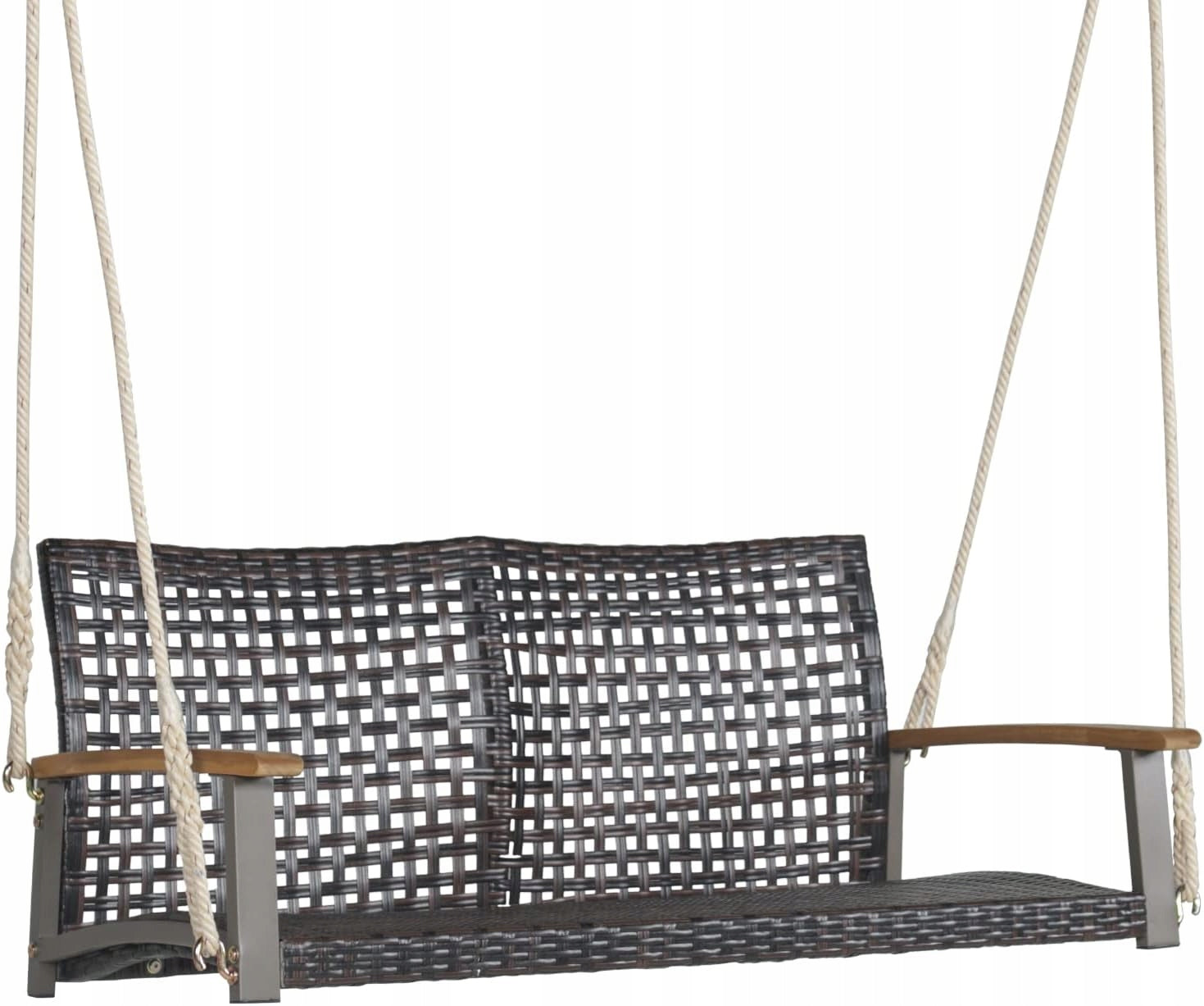 2 SEATER GARDEN SWING 360 KG PE RATTAN BENCH WITH ROPES + FREEBIE Seat length 120 cm