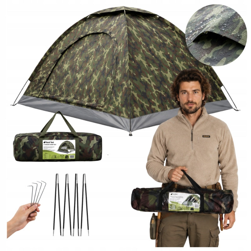 2 SEATER HIKING TENT WITH TROPICS 3000mm CAMPING WATERPROOF CAMO Packaging status original