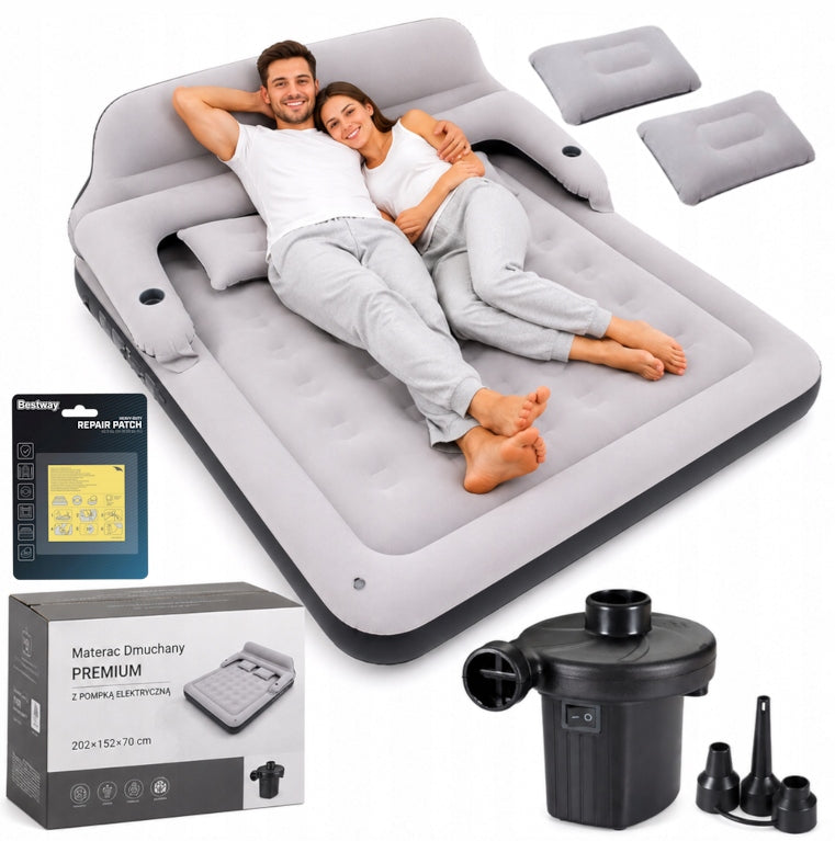 2-SEATER QUEEN SIZE INFLATABLE MATTRESS WITH BACKREST + PUMP + REPAIR KIT