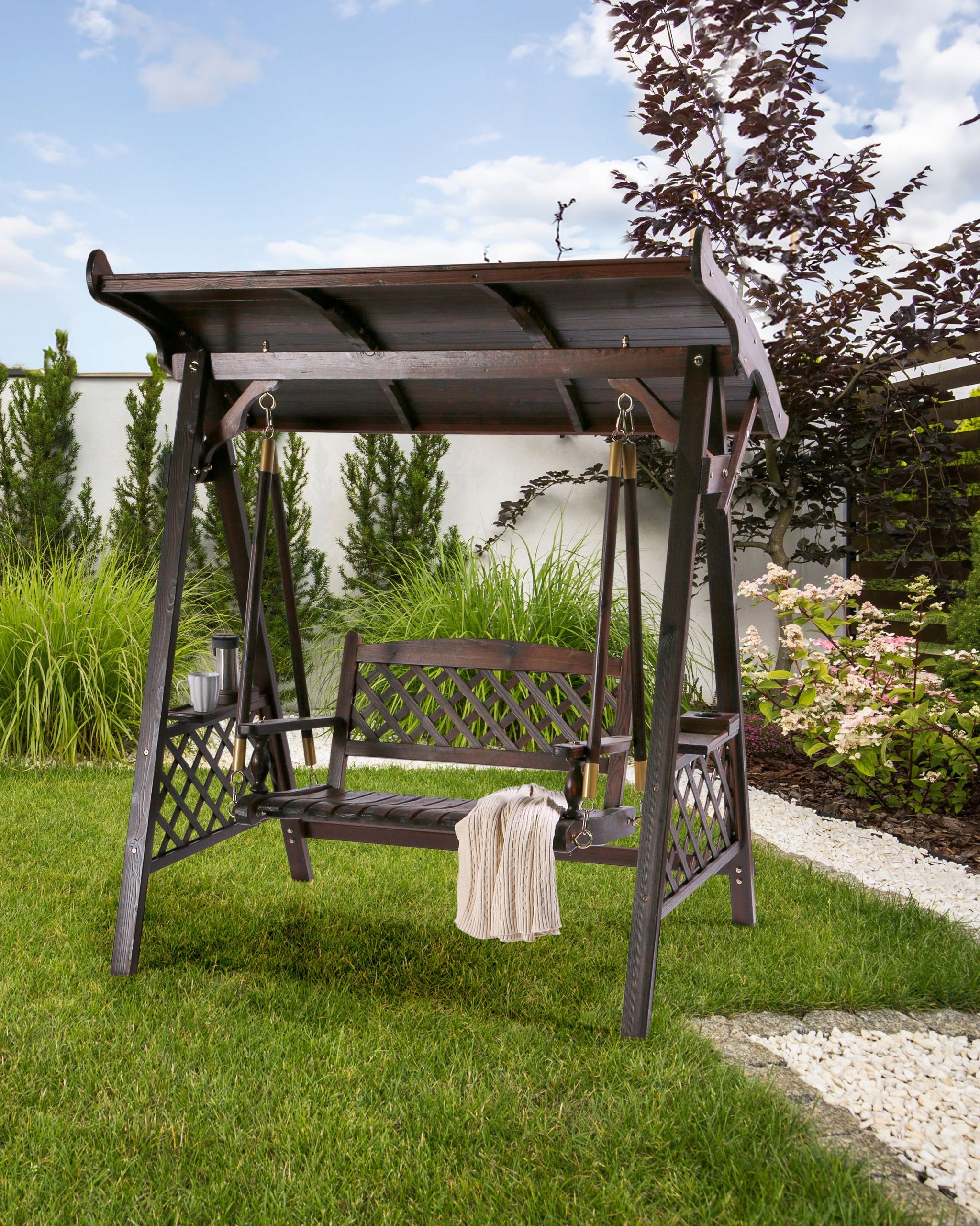 2 Seater Garden Swing with Canopy Dark Wood Manufacturer code 4069605006264