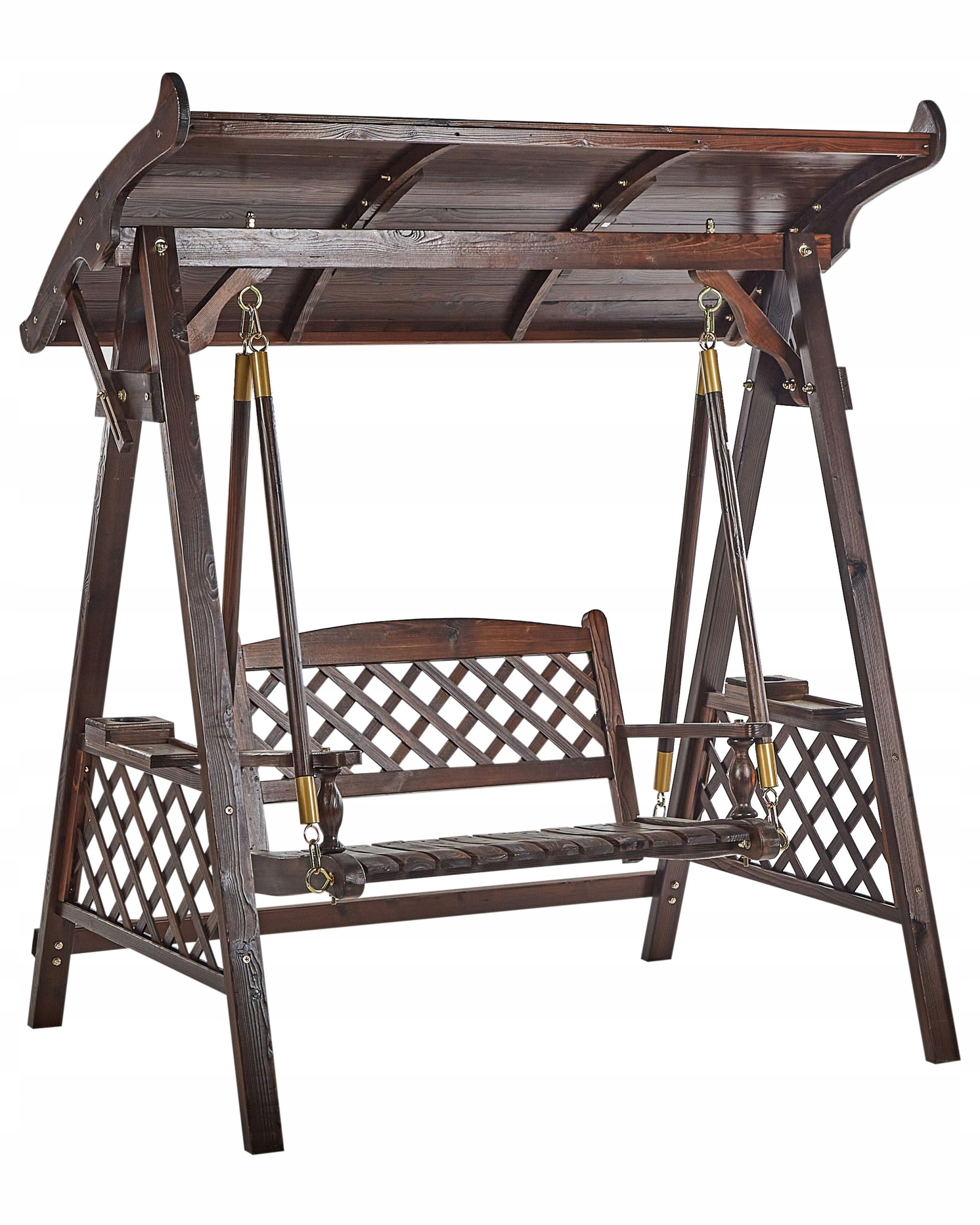 2 Seater Garden Swing with Canopy Dark Wood Material of manufacture wood