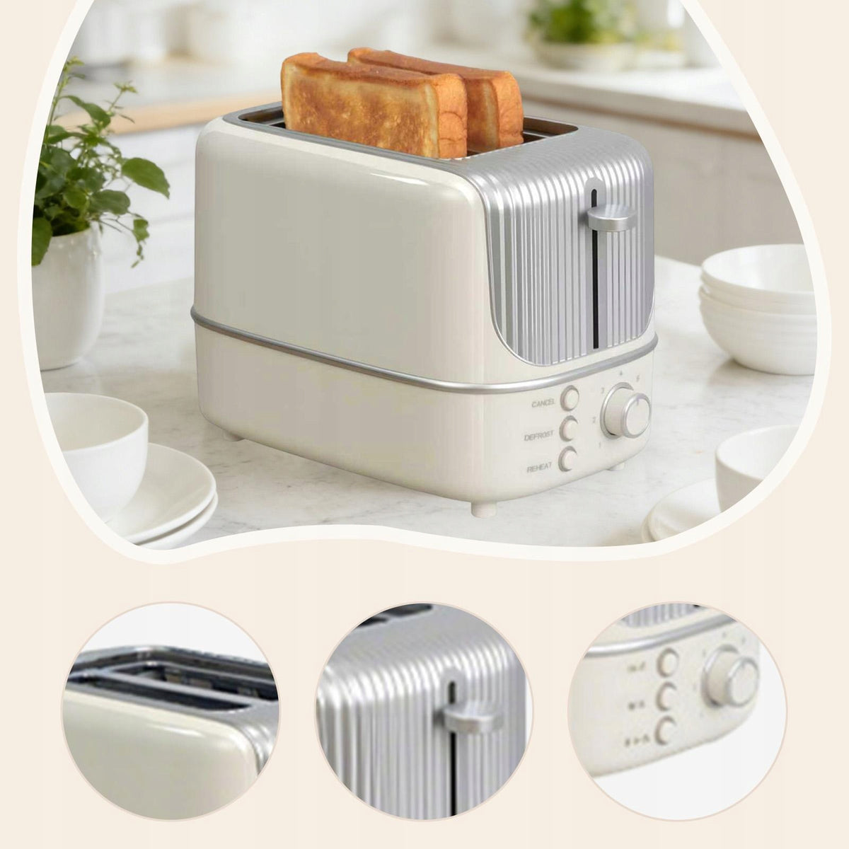 2 Slice Toaster, Bread Toaster Automatic for Breakfast Sandwich Beige Packaging status original