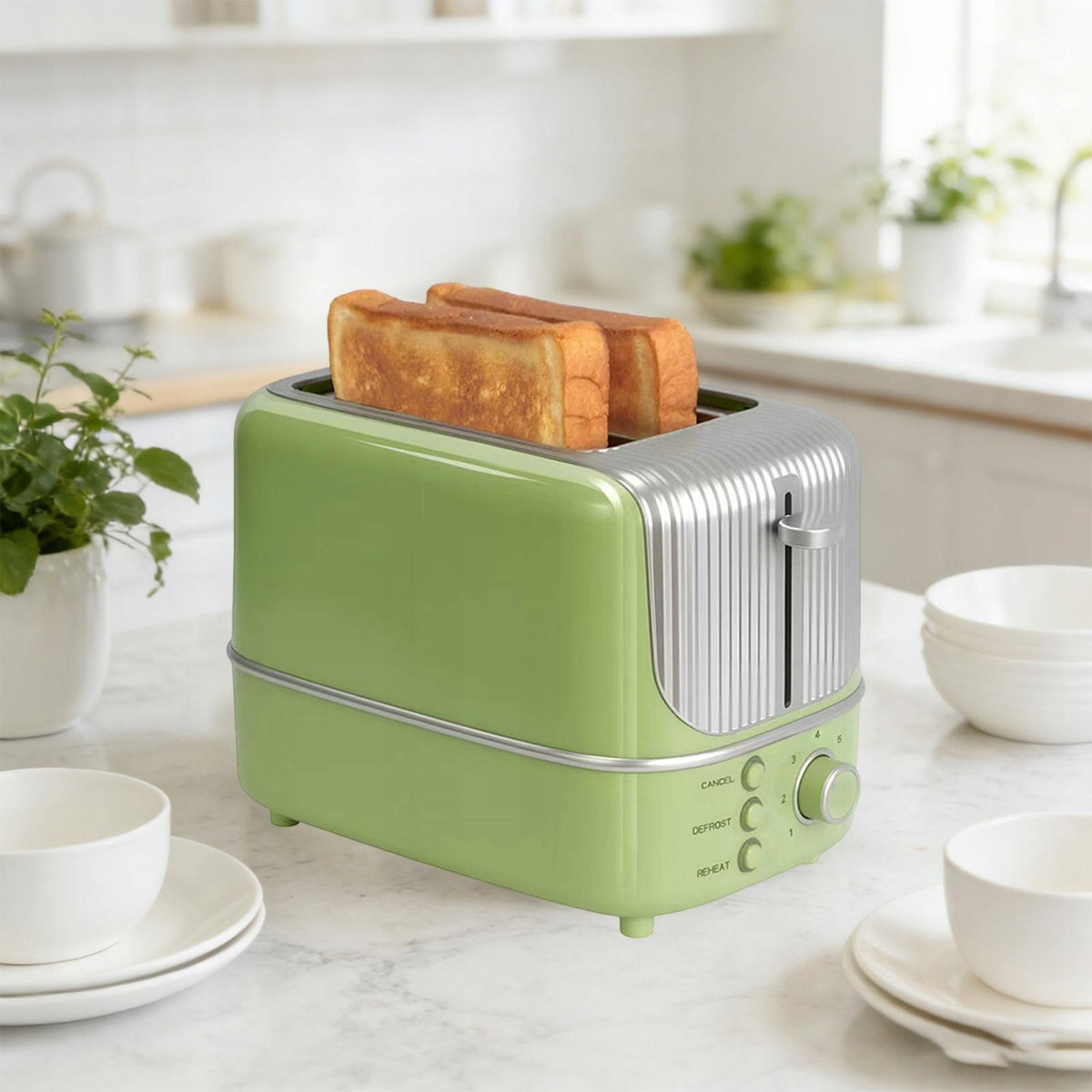 2 Slice Toaster, Compact Home Use Small Kitchen Appliance for Green Packaging status original