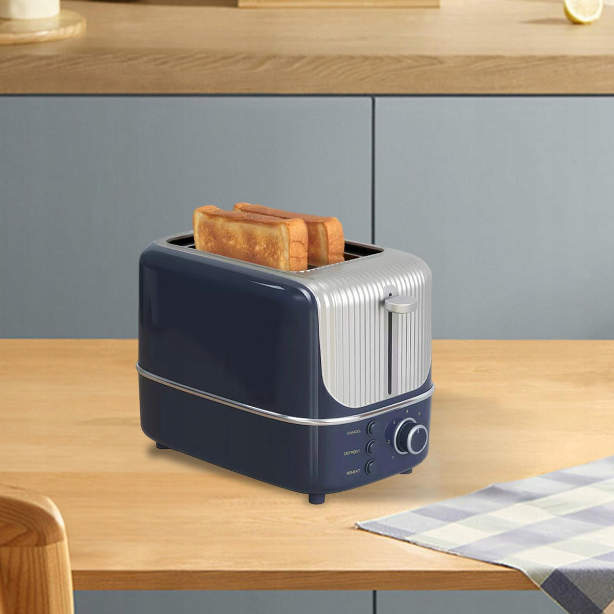 2 Slice Toaster, Removable Crumb Tray Home Use Breakfast Machine Wide Blue