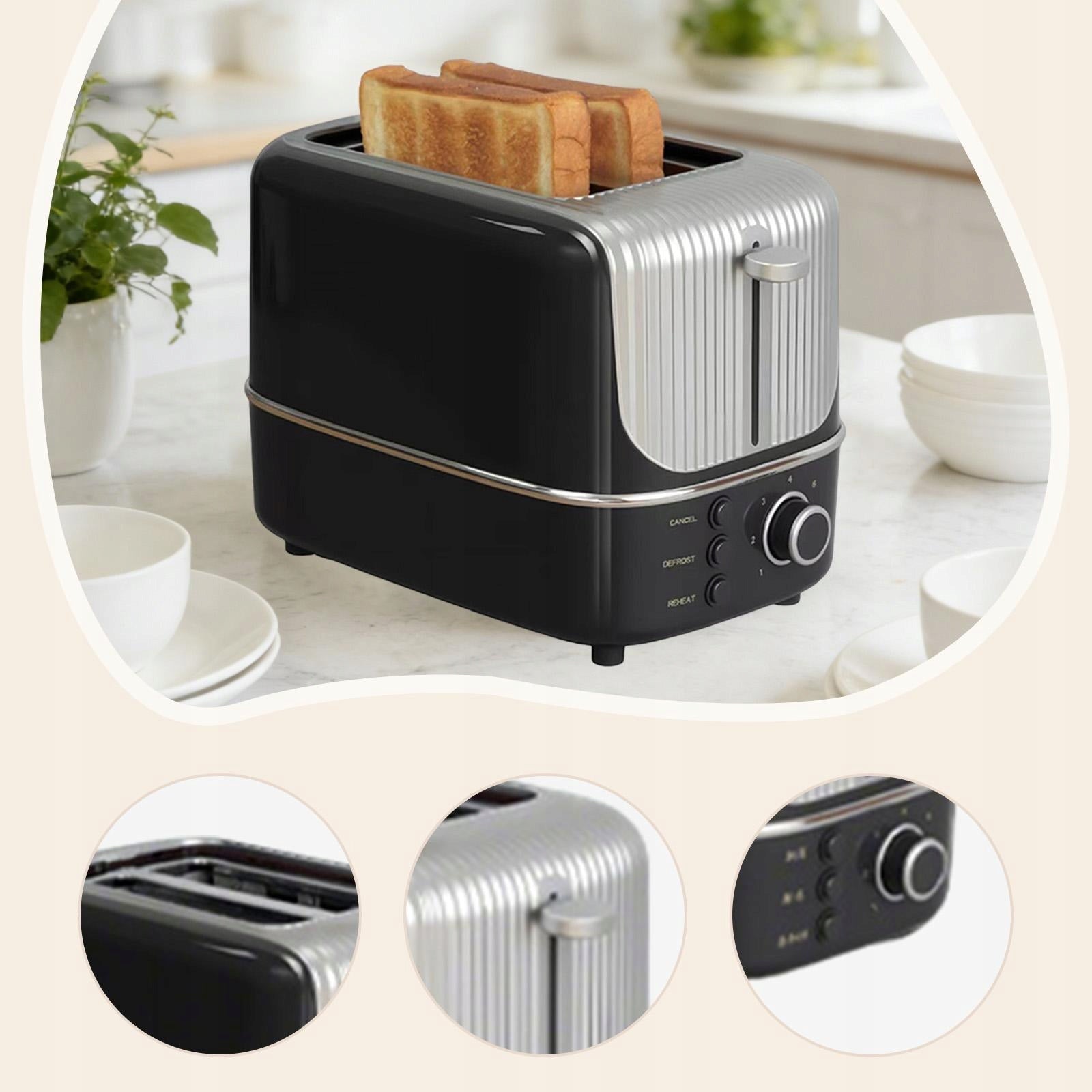 2 Slice Toaster, Removable Easy to Clean Crumb Tray Wide Slots Black Brand no brand