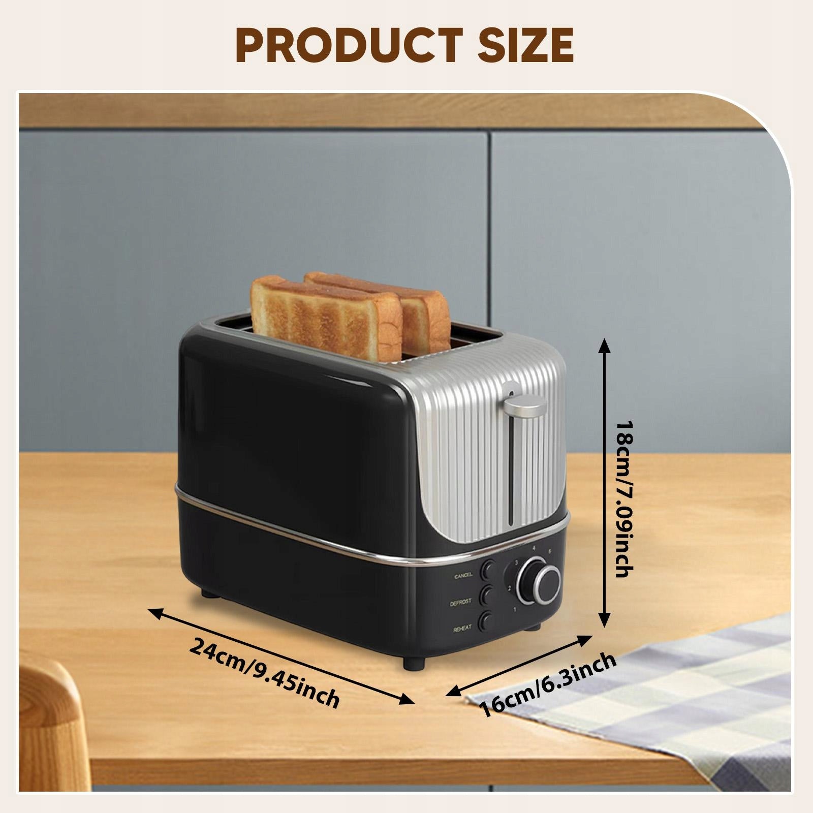 2 Slice Toaster, Removable Easy to Clean Crumb Tray Wide Slots Black Packaging status original