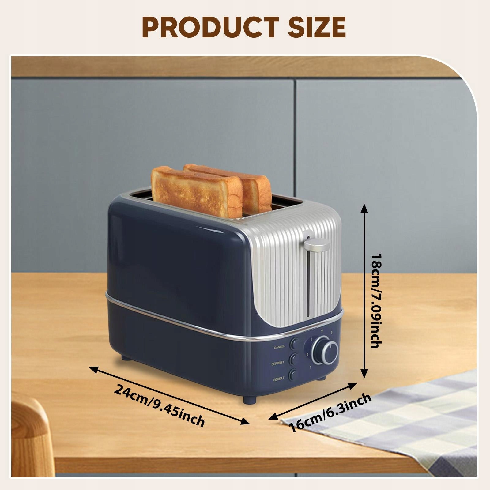 2 Slice Toaster, Removable Easy to Clean Crumb Tray Wide Slots Blue Packaging status original