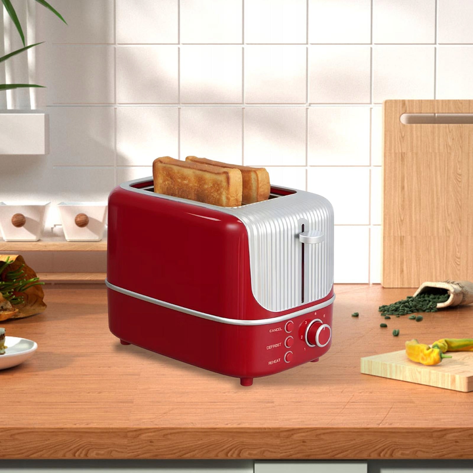 2 Slice Toaster, Removable Easy to Clean Crumb Tray Wide Slots Red