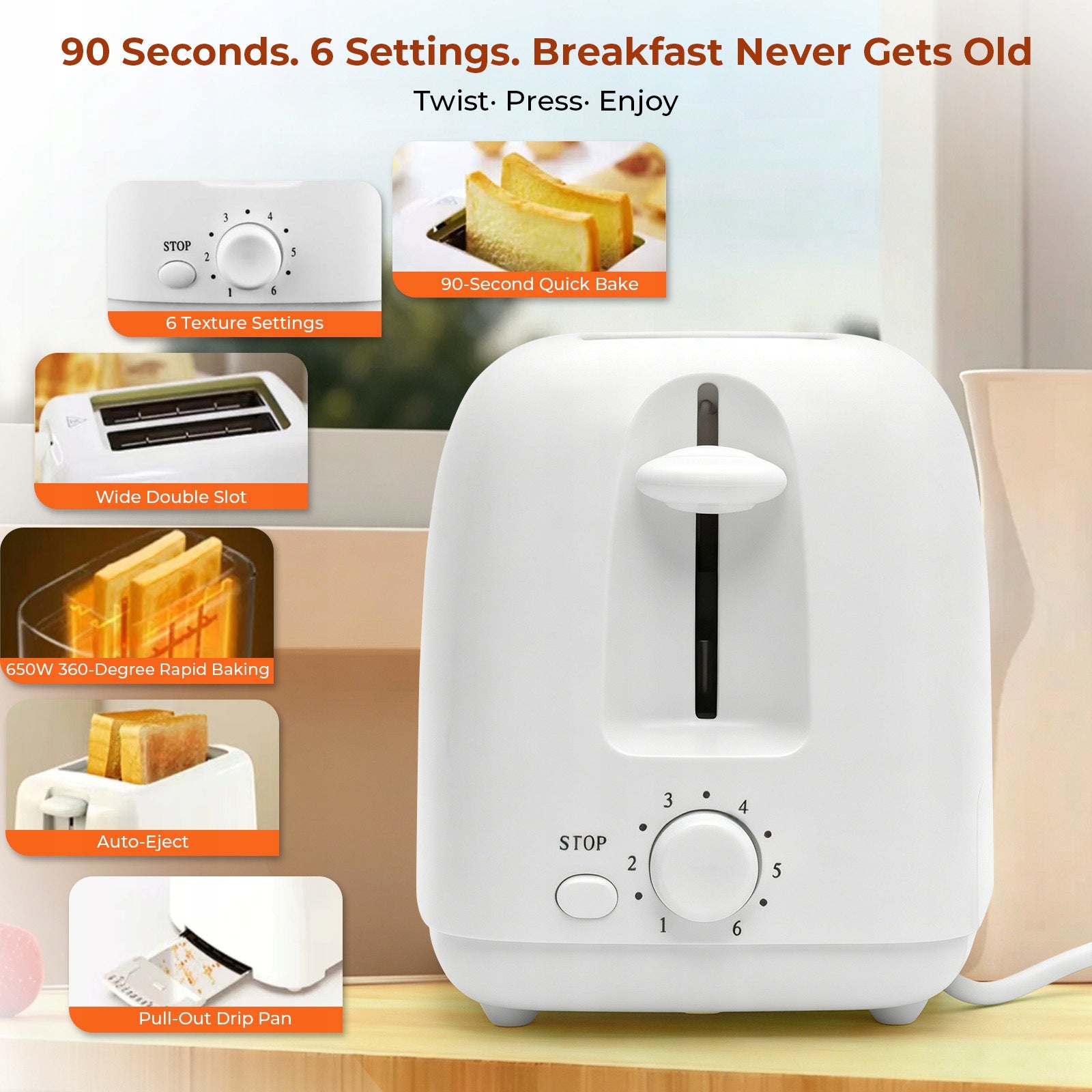 2-Slice Toaster, Toaster with 6 Browning Levels for Bagels, Toast and Bread Packaging status original
