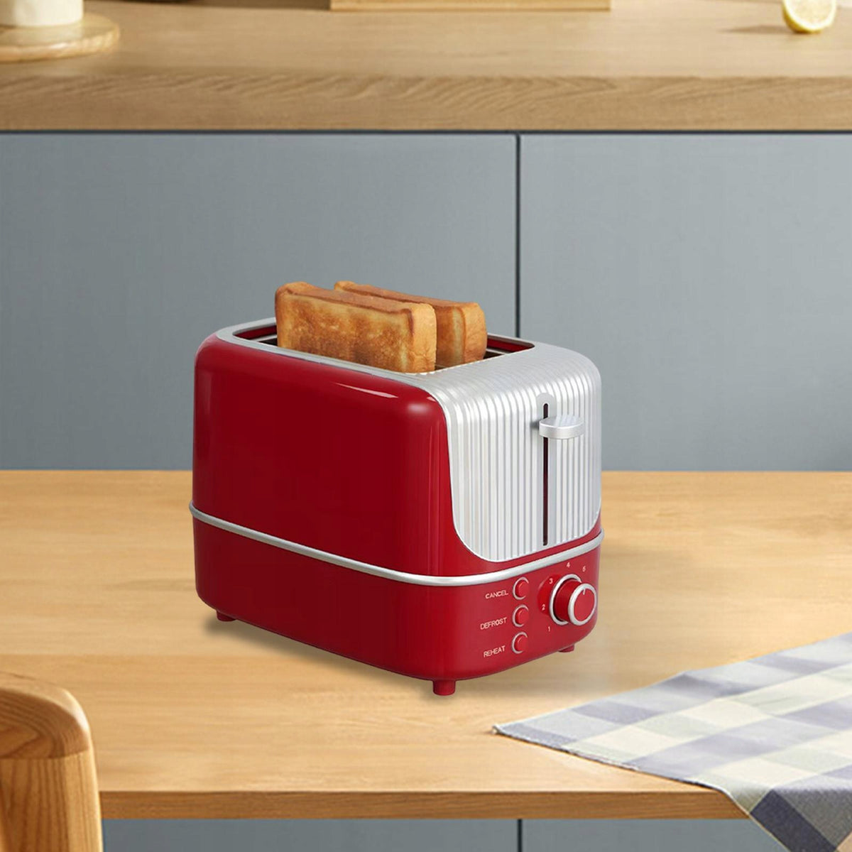 2 Slice Toaster, with Crumb Tray Wide Slots Space Saving Red