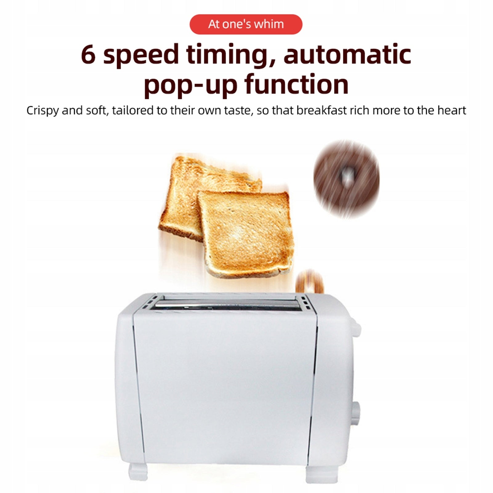 2 Slices Intelligent ABS Stainless Steel Toaster with 6 Act