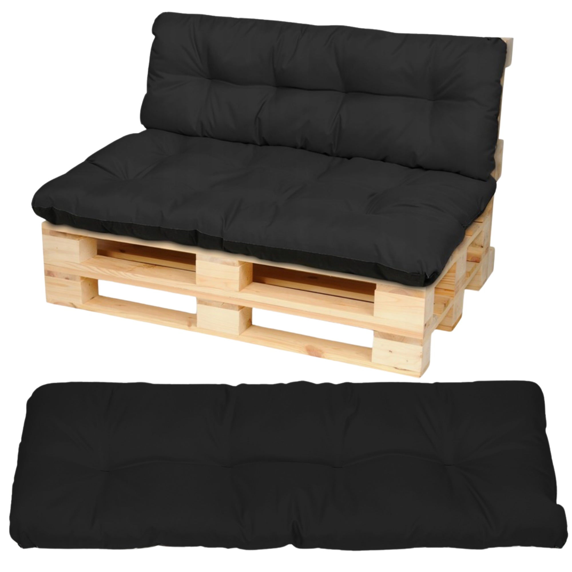2 THICK PALLET CUSHIONS seat 120x80 backrest 120x38 GARDEN cushions