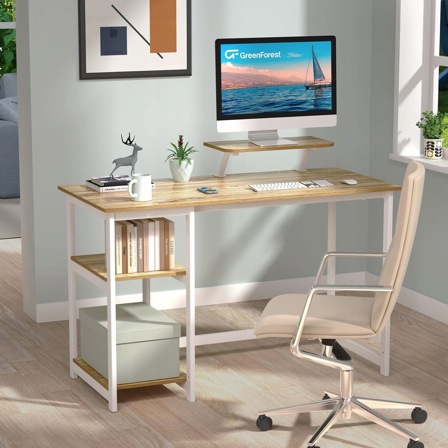 2 TIER SMALL FOLDING DESK WITH SHELVES AND MONITOR STAND Brand no brand
