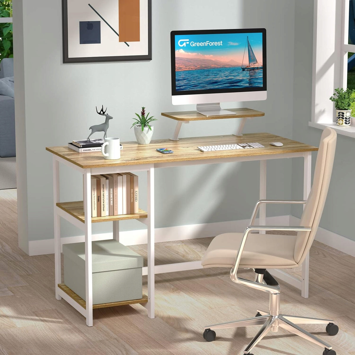 2 TIER SMALL FOLDING DESK WITH SHELVES AND MONITOR STAND Brand no brand