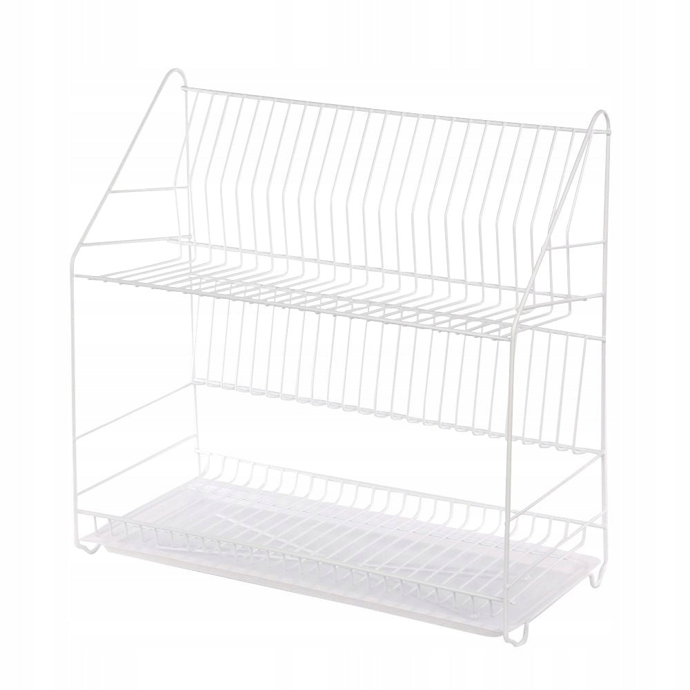 2-Tier 50 cm Dish Dryer with Drain Tray White Steel