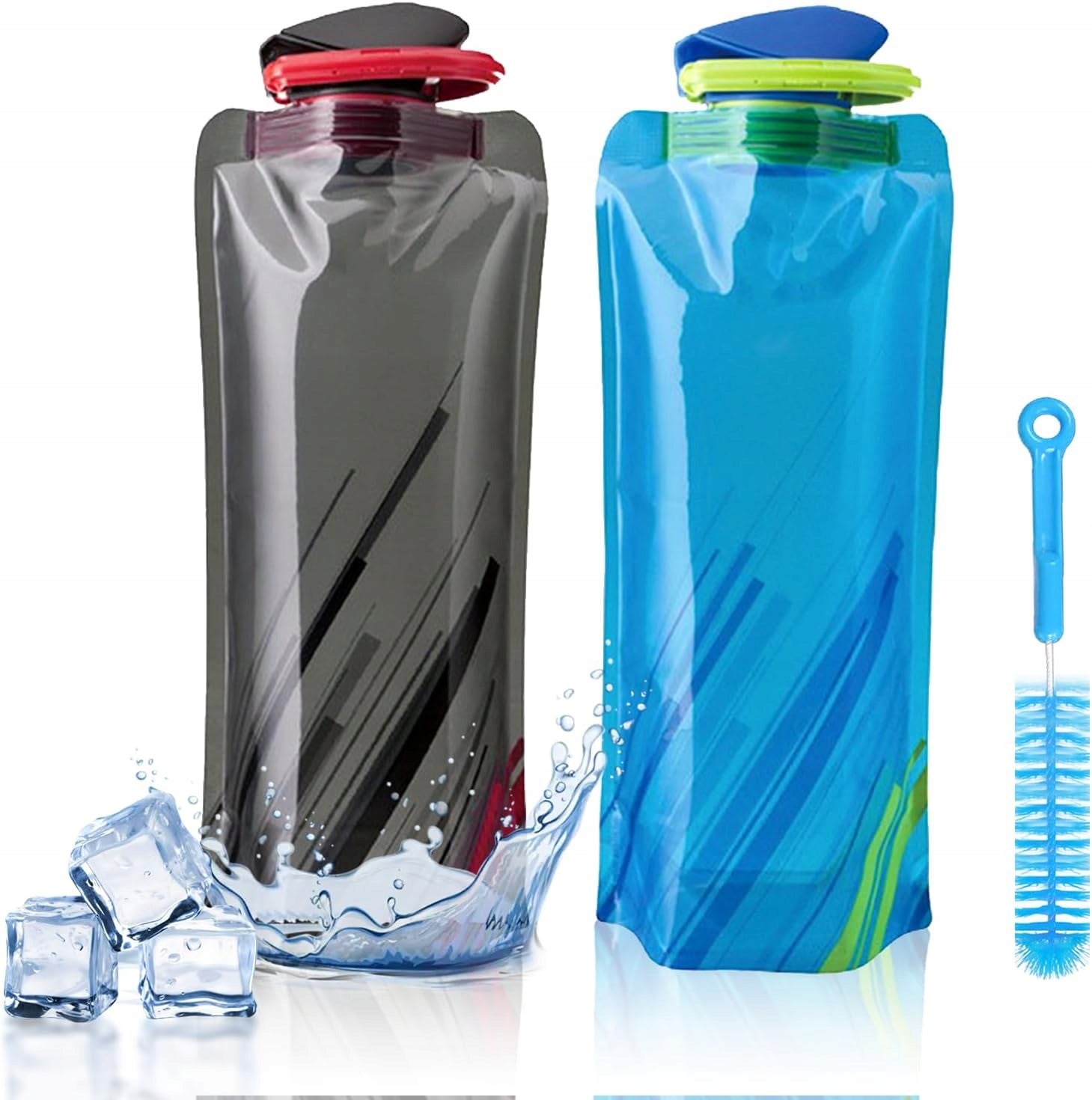 2 X Foldable Sports Water Bottle 700ml With Carabiner