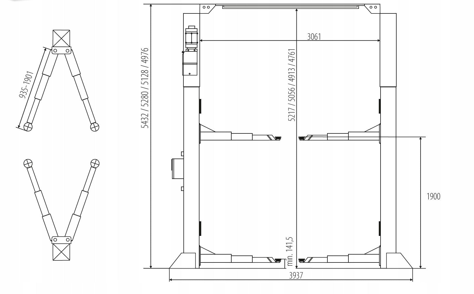2-column lift combined with top 7000kg NORTEC PRO PD7000 Manufacturer code PD7000