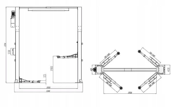 2-column roller lift UNI-LIFT PD-2TPL 3000kg 1900mm Manufacturer code PD-2TPL