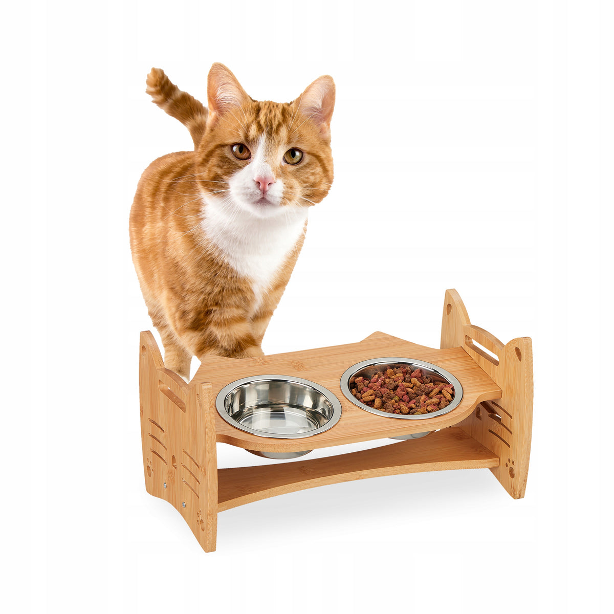 2 dog bowls with bamboo stand Relaxdays