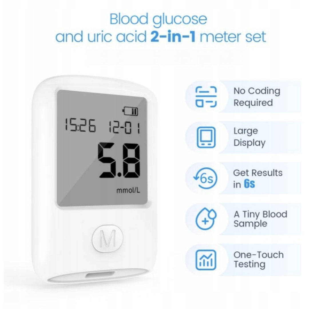 2-in-1 Blood Glucose Meter Set with 50 Test Strips, 50 Lancets Lancing Pen Packaging status original