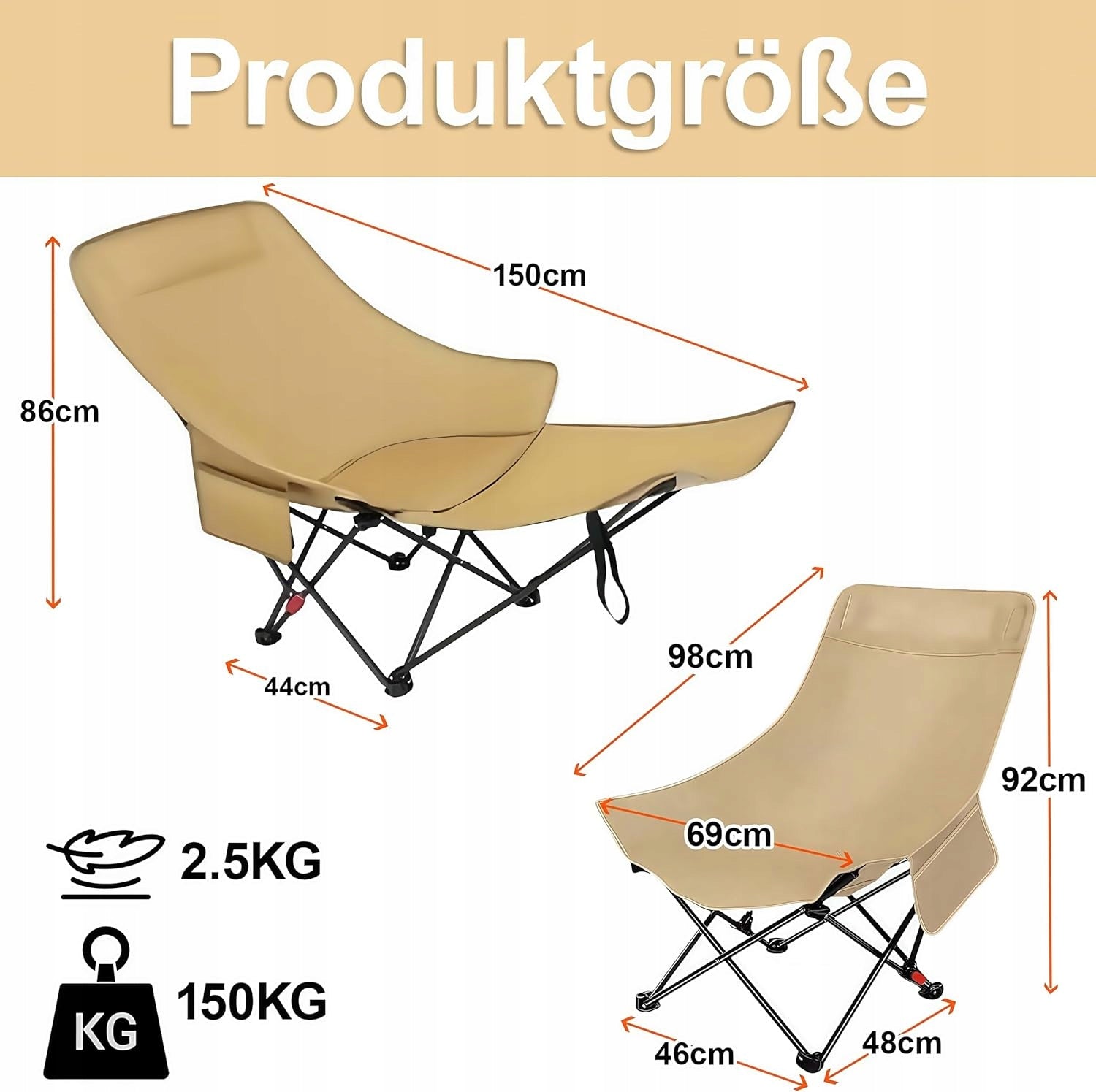 2-in-1 Camping Chair, Folding, Beach Chair with Adjustable Backrest Model WF2204