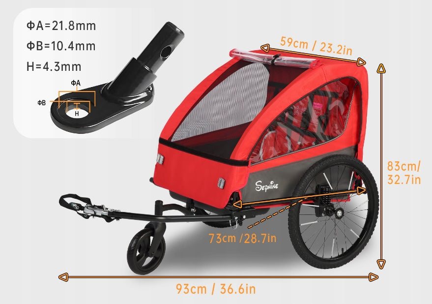 2-in-1 Children's Bicycle Trailer for 2-Seater Bicycles, SUSPENSION For for kids