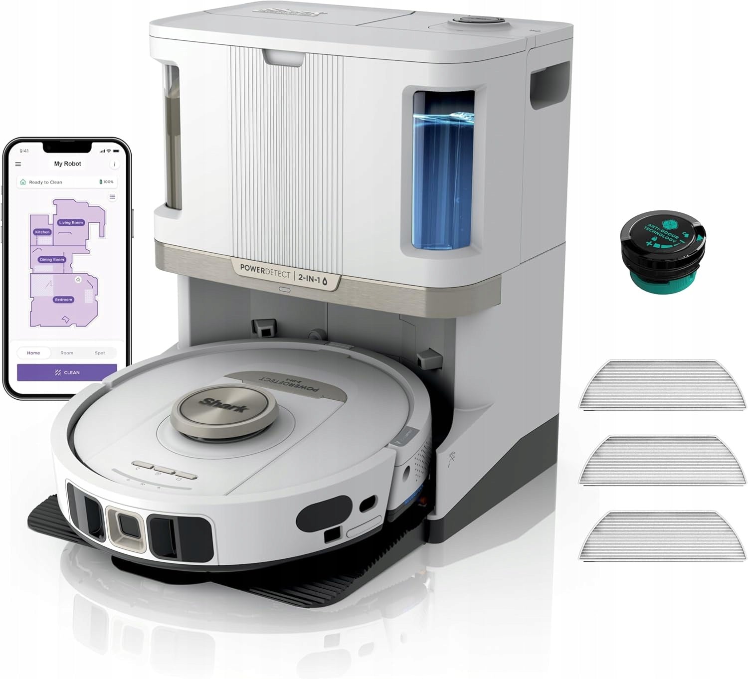 2-in-1 Robot Vacuum Shark PowerDetect Base NeverTouch Anti Hair Wrap LiDAR