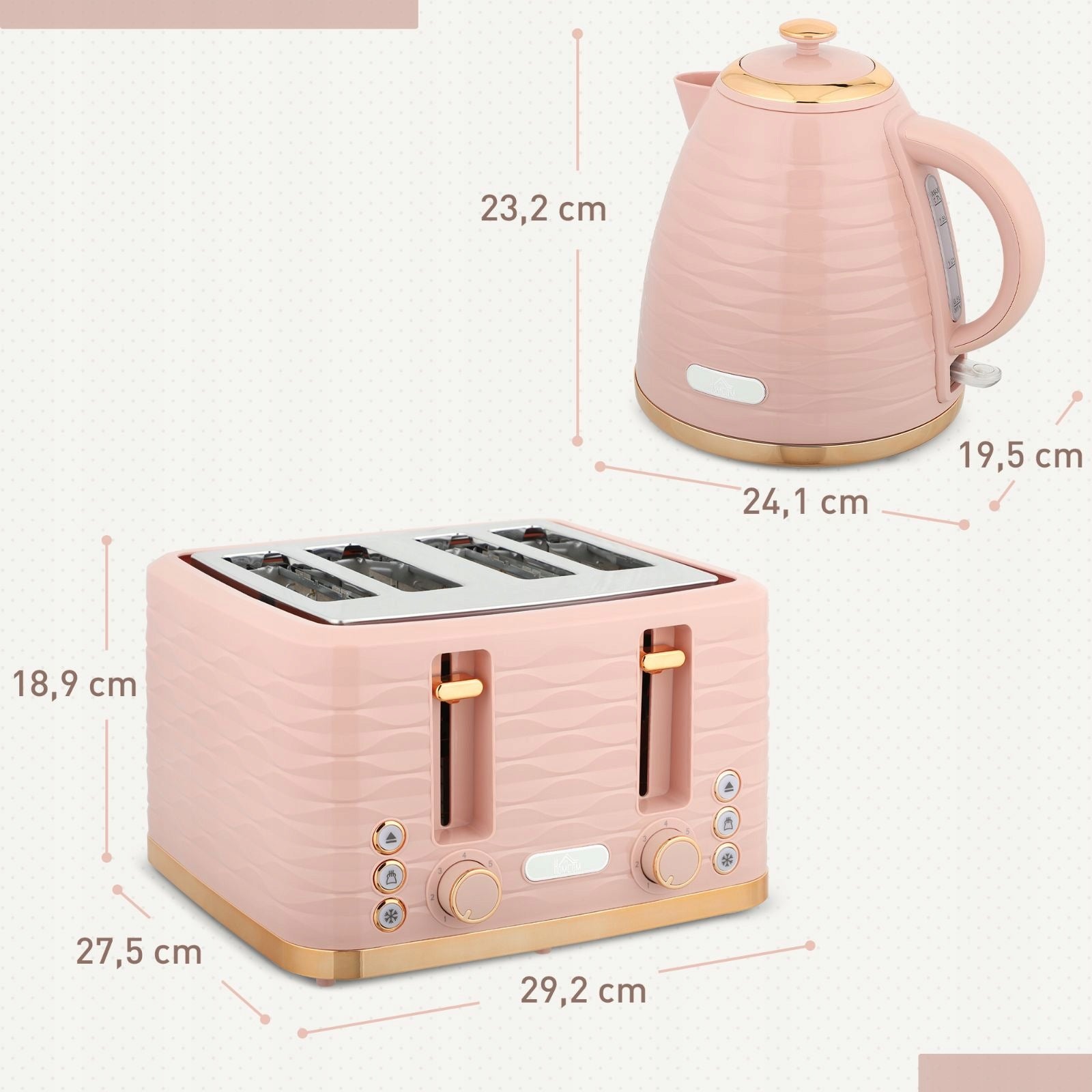 2-in-1 Set: Toaster and Kettle, 7 Levels, Pink Brand no brand