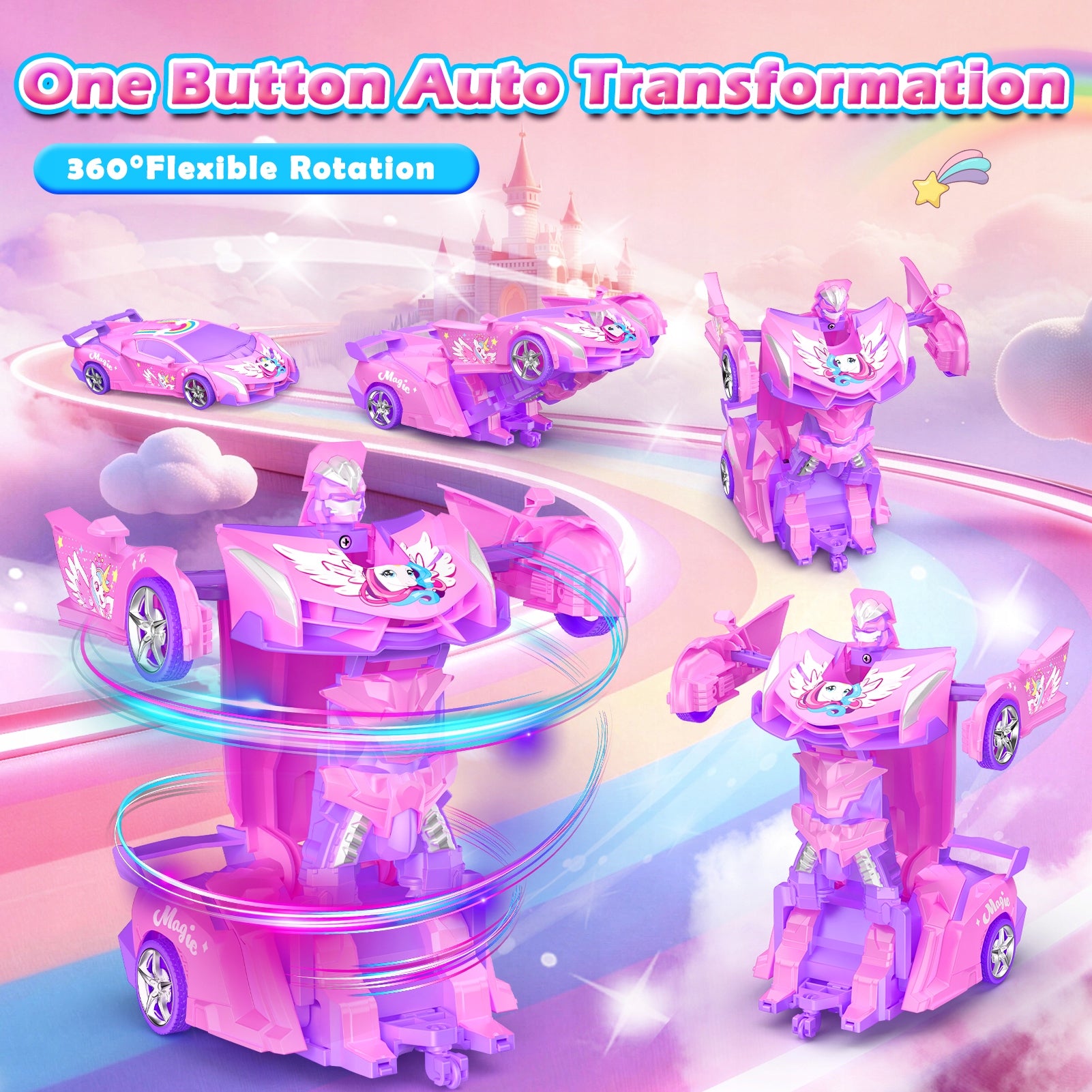 2-in-1 Unicorn Transforming Robot, Remote Controlled Car, 360° Packaging status original