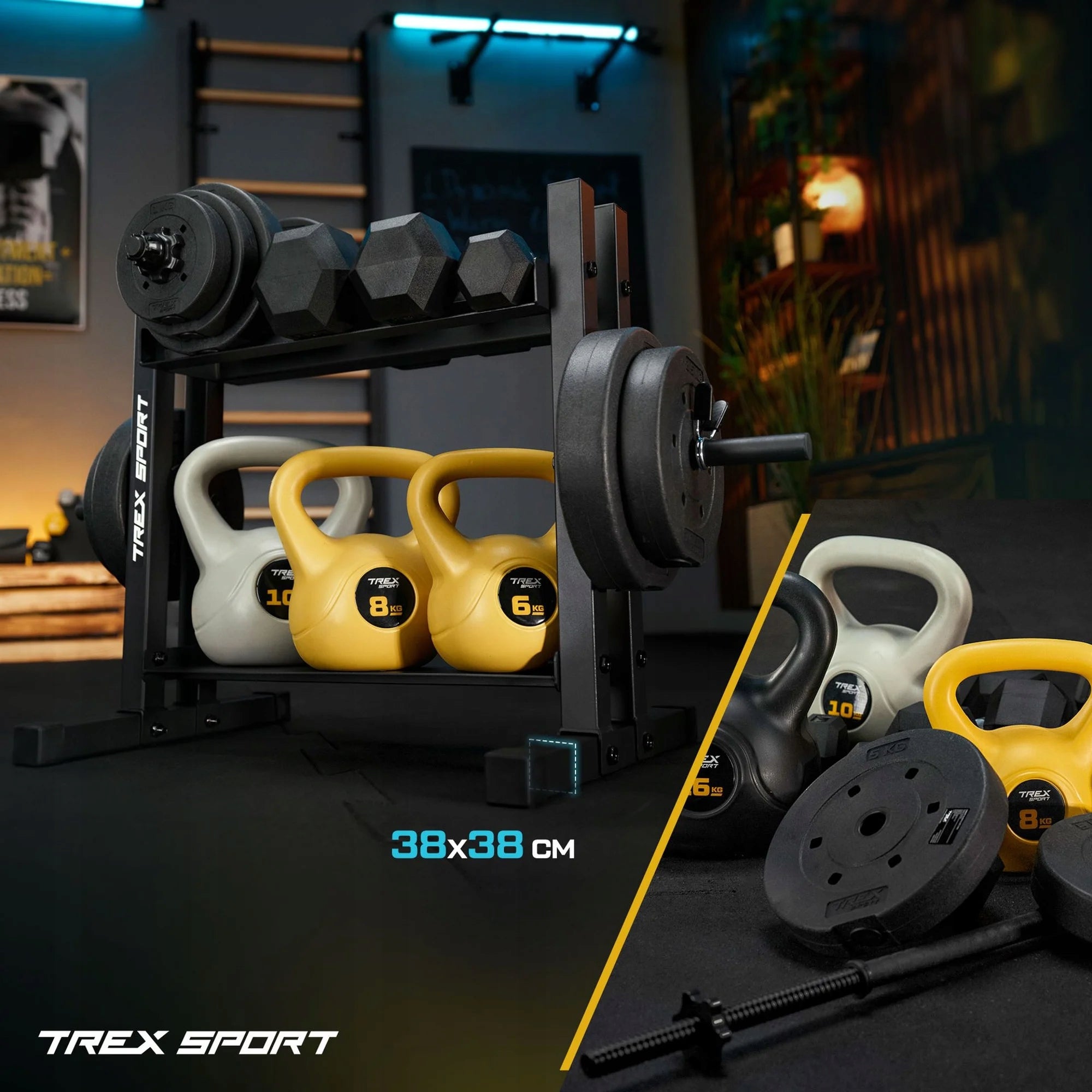 2-level dumbbell rack for heavy duty plates strong 320 kg Trex Sport Model TX-045DR