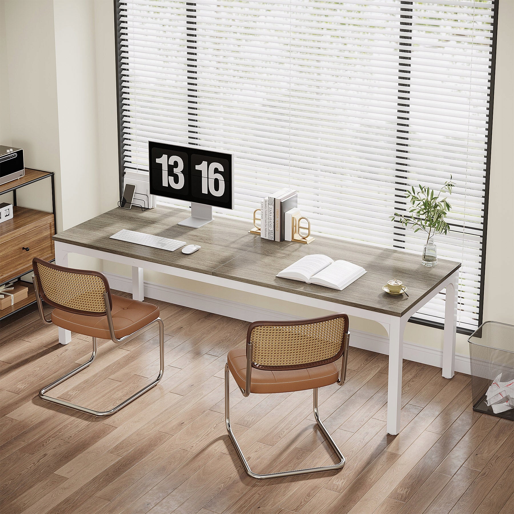 2-seater desk for home office, extra long computer desk 200 cm